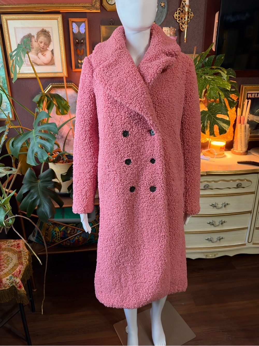 J. Crew Pink Double-breasted Teddy Sherpa Topcoat Size XS